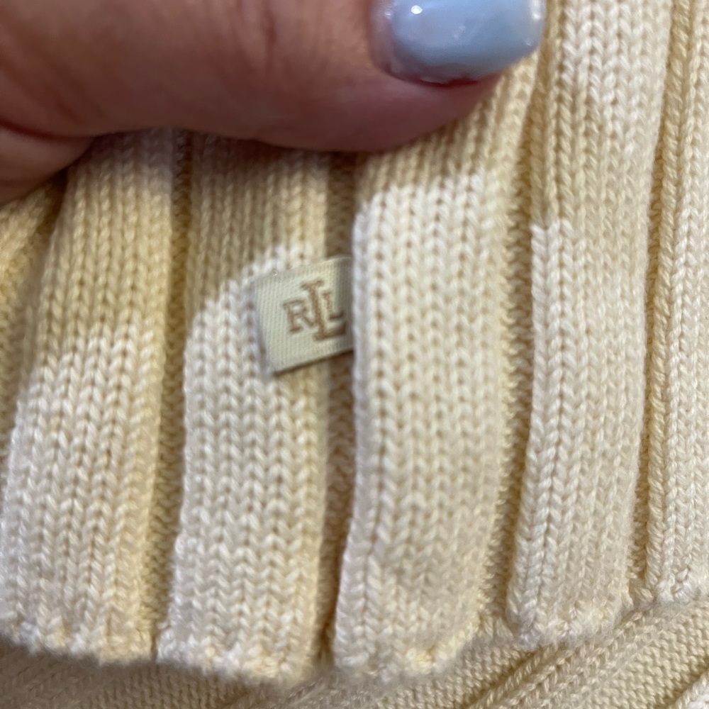 LAUREN RALPH LAUREN CREAM MOCK NECK RIBBED 1/4 ZIP LS SWEATER SIZE LARGE - Picture 11 of 15